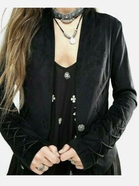 Free People Women's Black Suede-Look Fitted Jacket